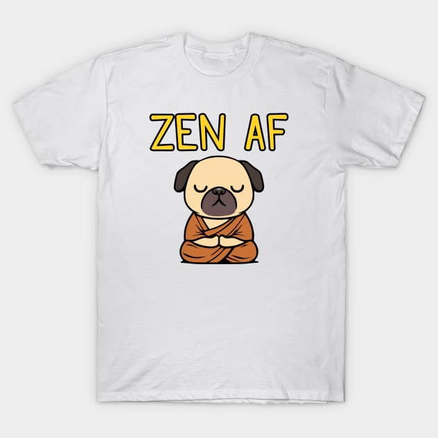 Cute Zen AF Meditating Cartoon Monk Pug Dog T-Shirt by Elvdant